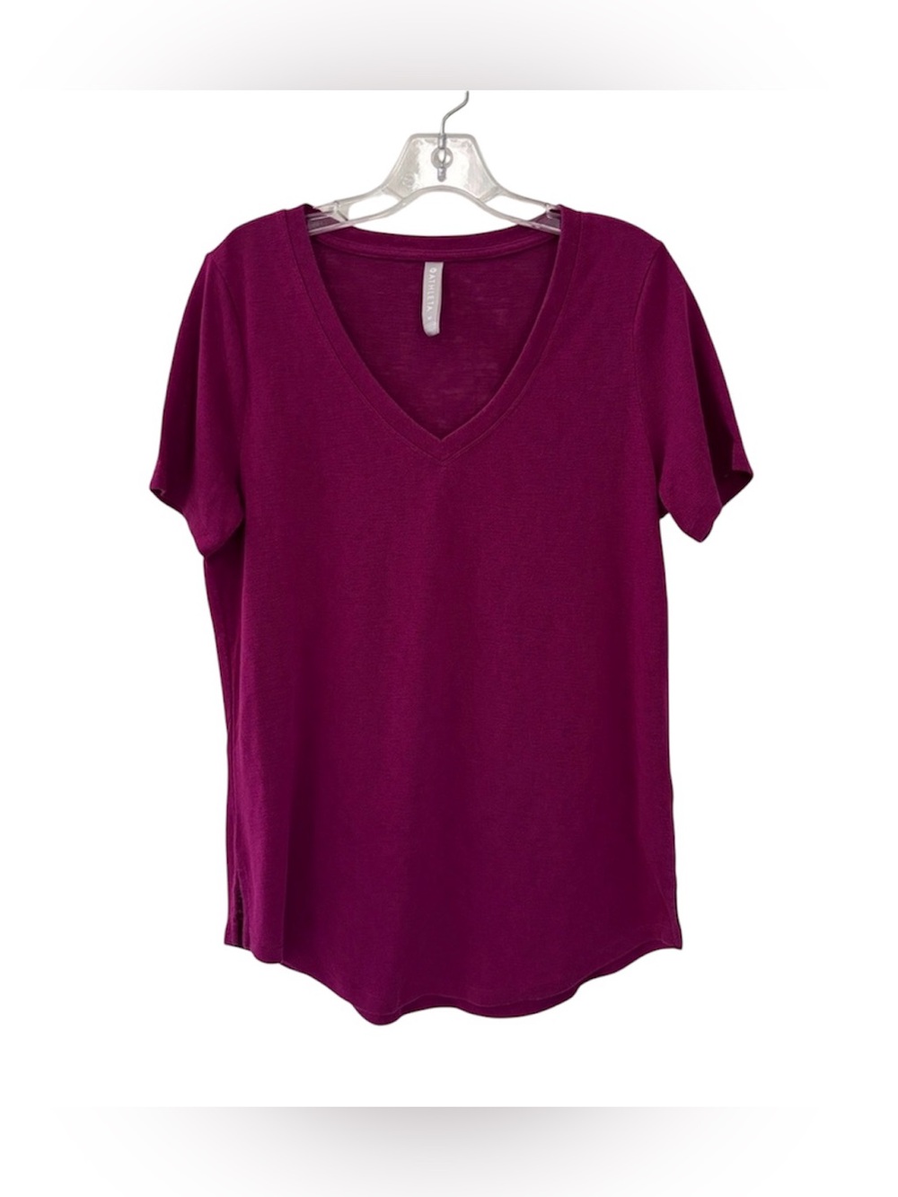 Athleta Magenta Short Sleeve V-Neck Breezy T-Shirt Top Size Medium